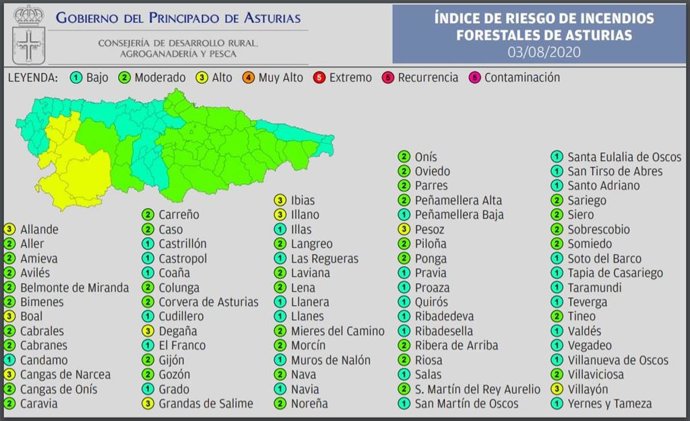Mapa de riesgo de incendio forestal.