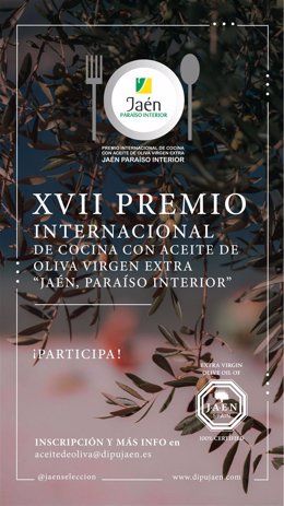 Cartel del XVII Premio Internacional de Cocina con Aceite de Oliva Virgen Extra 'Jaén, paraíso interior'.