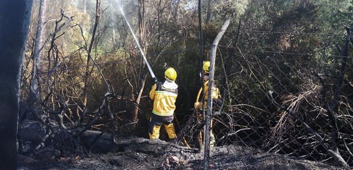 Dos efectivos del Ibanat actuando en un incendio en Alcúdia en mayo.
