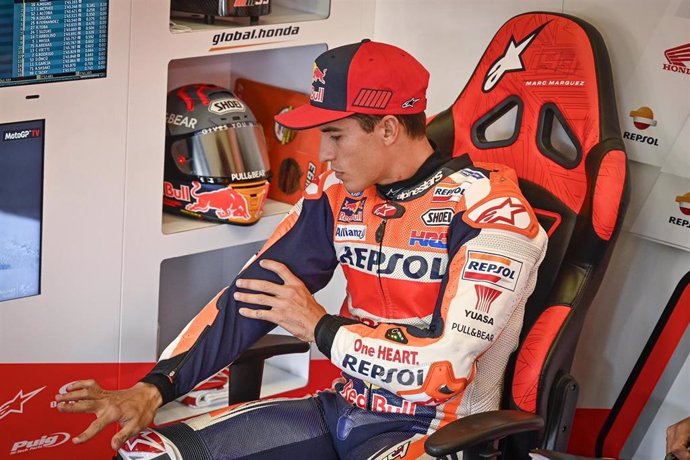 El piloto español de MotoGP Marc Márquez (Repsol Honda), en el GP de Andalucía 2020 antes de decidir no correr el domingo, en el Circuito de Jerez-Ángel Nieto