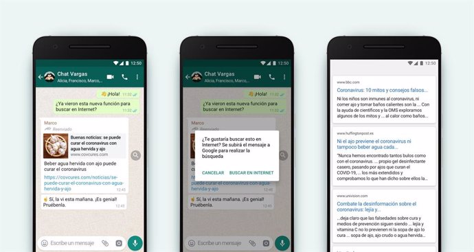 WhatsApp añade búsquedas en Internet para comprobar la información de los mensaj