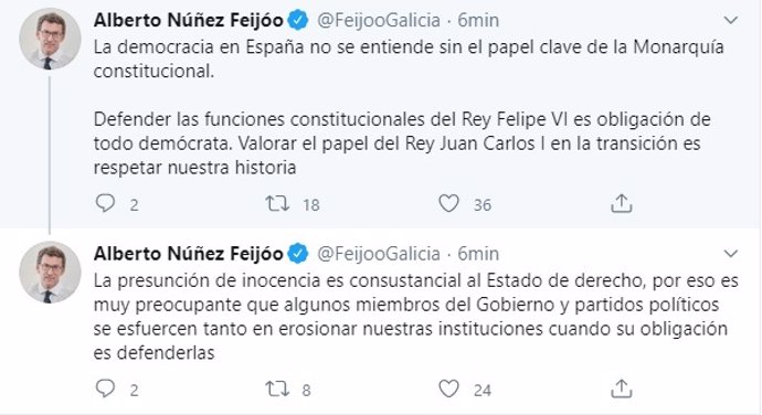 Feijóo valora el papel de Juan Carlos I en la Transición y critica a los partido