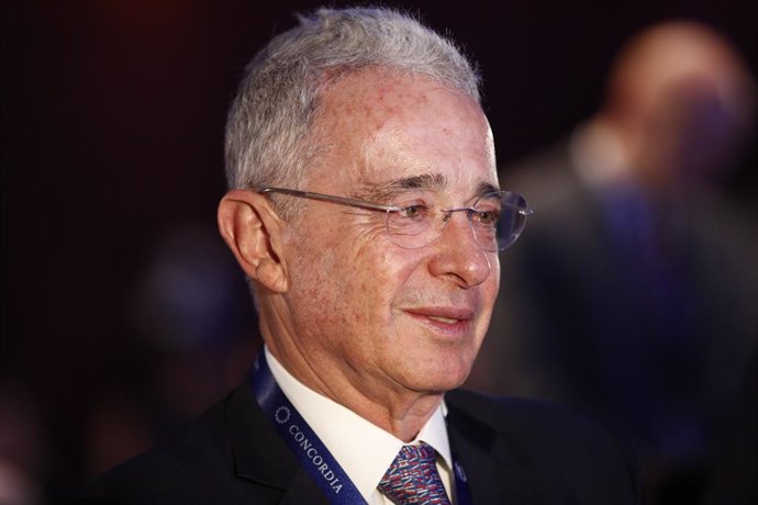 L'expresident de la República de Colmbia, Álvaro Uribe Vélez, durant la I Concrdia Europe - AmchamSpain Summit.