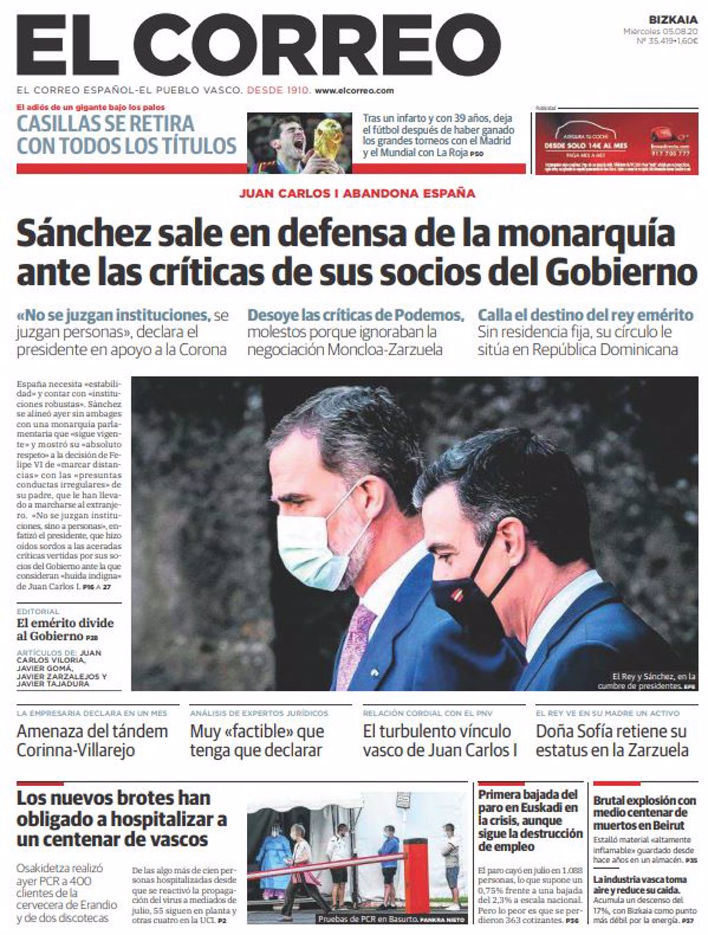 Las portadas de los periódicos del miércoles 5 de agosto de 2020