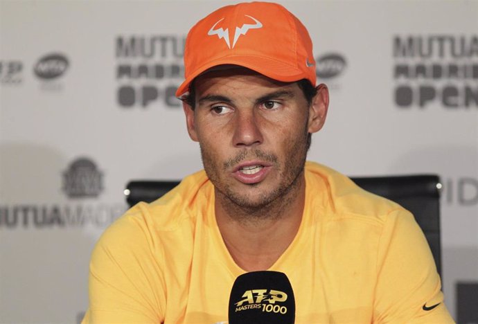 Rafa Nadal atiende a los medios en una rueda de prensa del Mutua Madrid Open 2019