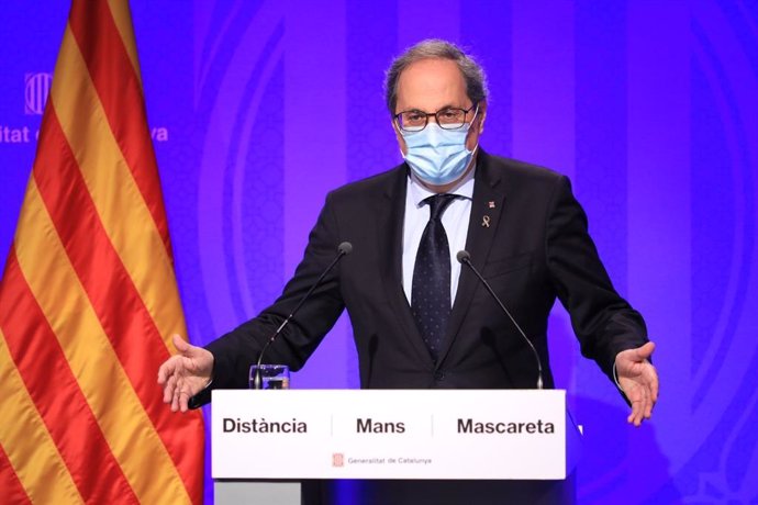 El presidente de la Generalitat, Quim Torra, en rueda de prensa en el Palau