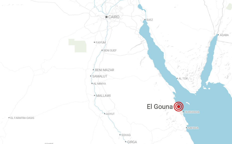 Mapa con la localización de El Gouna (Egipto)