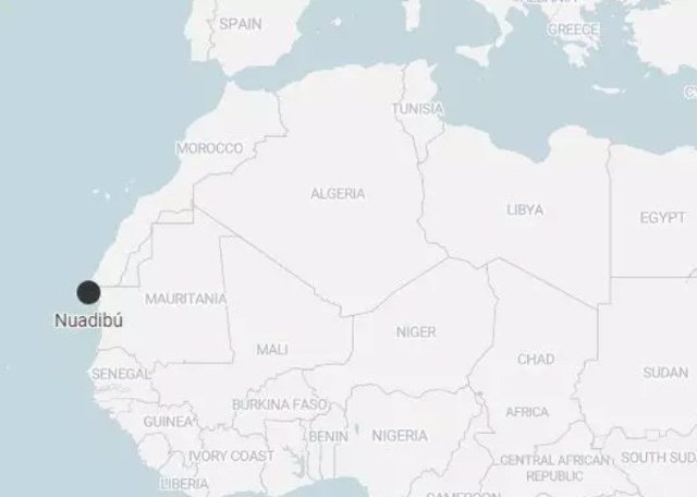 Situación geográfica de Nuadibú, en Mauritania