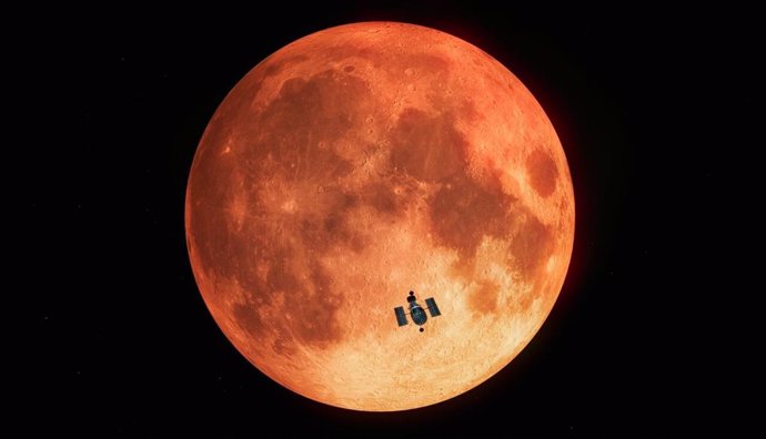 El Telescopio Hubble observa un eclipse total de Luna (impresión artística)