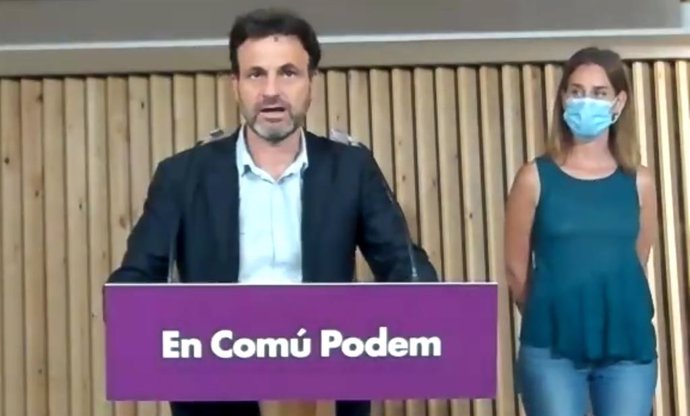 Jaume Asens i Jéssica Albiach (comuns) en una roda de premsa telemtica.