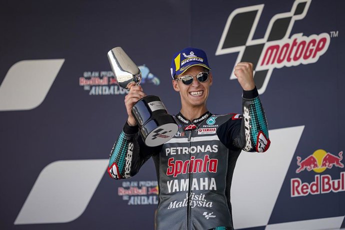 Fabio Quartararo celebra su victoria en el Gran Premio de Andalucía 2020