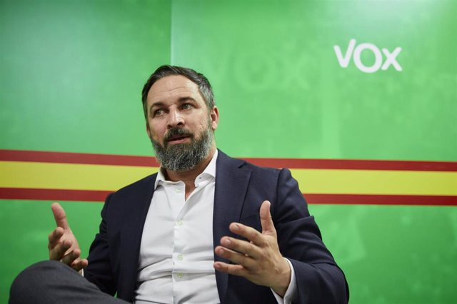 El presidente de Vox, Santiago Abascal, durante una entrevista con Europa Press en la sede del partido