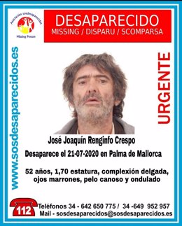 Buscan a José Joaquín Reginfo Crespo, desaparecido en julio en Palma.