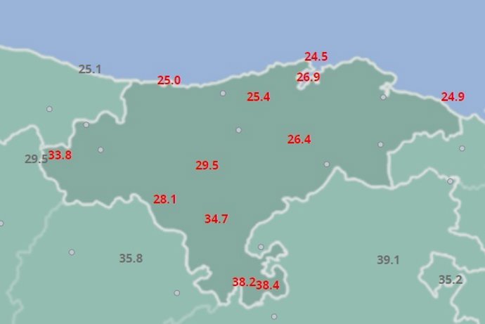 Temperaturas máximas registradas este 7 de agosto en Cantabria