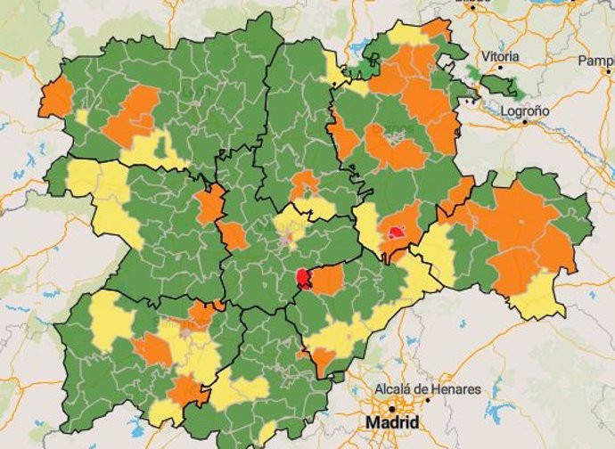Mapa de zonas COVID de Castilla y León.