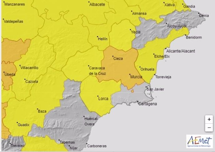 La Aemet eleva este domingo a naranja la alerta por temperaturas de hasta 40 grados en el interior de la Región de Murcia