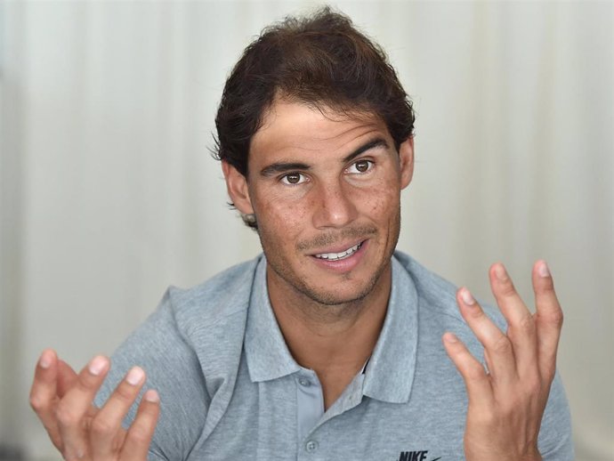 Rafael Nadal of Spain speaks with journalist during media day during day One of the ATP Monte Carlo Masters, at the Monte-Carlo Country Club on April 10, 2016 in Monte-Carlo, Monaco.