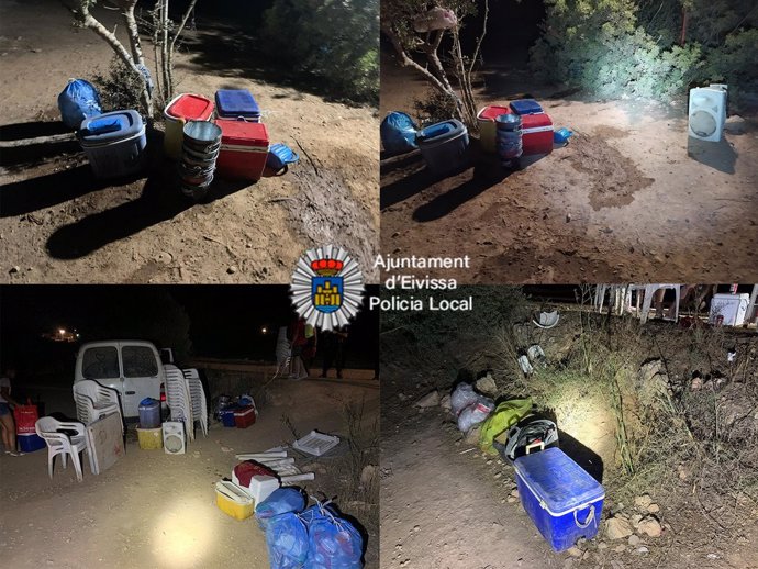 Imágenes de una fiesta ilegal en Ibiza desmantelada por la Policía Local.