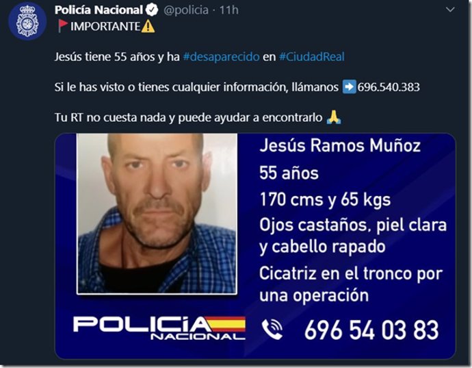 Hombre desparecido en Ciudad Real