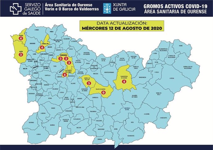 Mapa de brotes na provincia de Ourense.