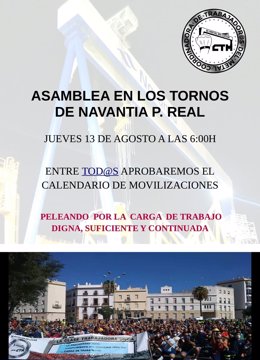 Cartel de la asamblea convocada por la Coordinadora de Trabajadores del Metal Bahía de Cádiz