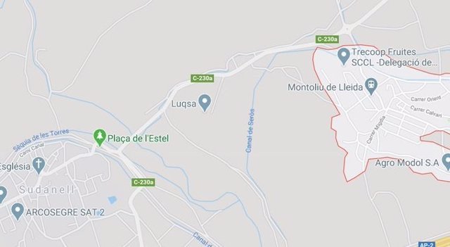 Mapa del lugar donde se ha producido una deflagración en una empresa química de Sudanell (Lleida)