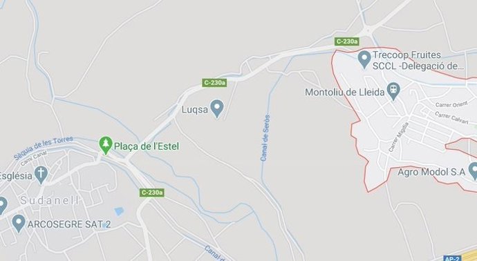 Mapa del lloc on s'ha produt una deflagració en una empresa química de Sudanell (Lleida)