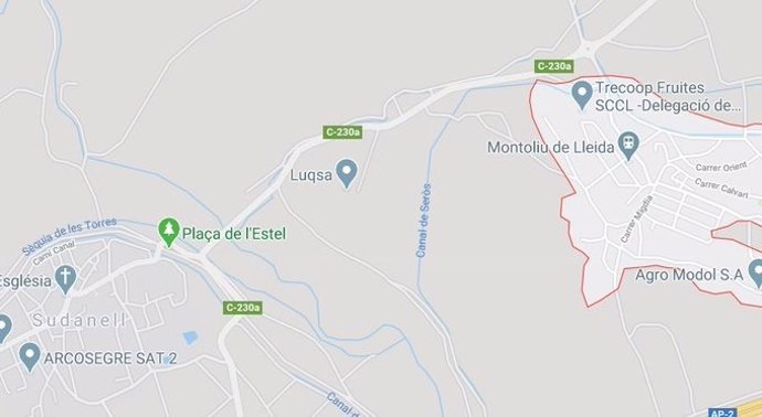 Mapa del lloc on s'ha produt una deflagració en una empresa química de Sudanell (Lleida)