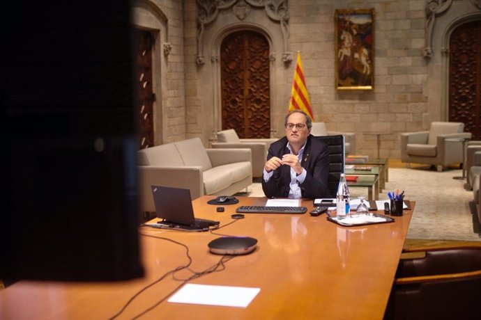 El presidente de la Generalitat, Quim Torra, este viernes en la reunión de seguimiento del coronavirus