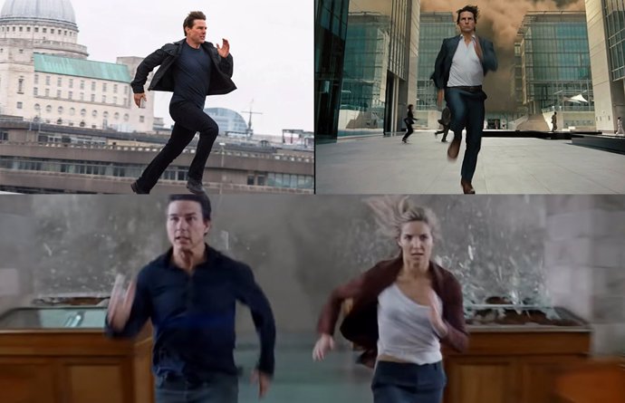 Tom Cruise corriendo solo y acompañado en Misión Imposible y The Mummy