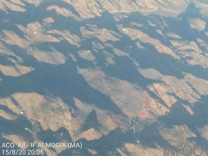 Vista del incendio de Almogía (Málaga) desde el avión de coordinación del Plan Infoca