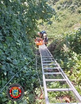 Rescatan a un joven que cayó por un terraplen en Liencres y quedó atrapado en un zarzal