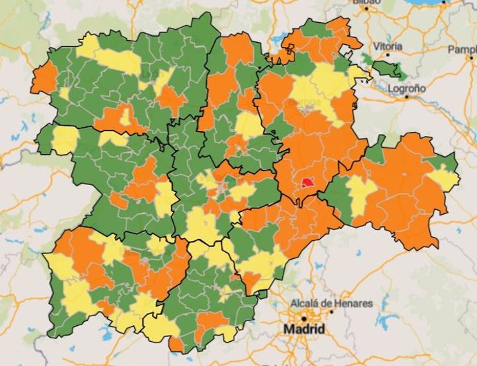 Mapa de zonas básicas de salud en Castilla y León.