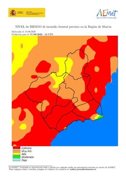 El nivel de riesgo de incendio forestal previsto para este lunes es extremo en el Guadalentín y Litoral este y oeste