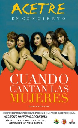 Cartel del concierto de Acetre dentro del acto institucional de proclamación de Olivenza como uno de los Pueblos Más Bonitos de España