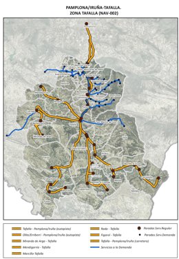Plano de los recorridos de la nueva concesión Pamplona-Tafalla