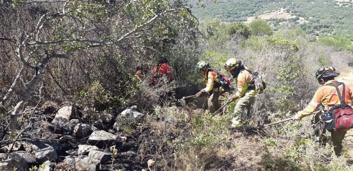 Efectivos del Plan Infoca trabajan en un incendio en la provincia de Málaga