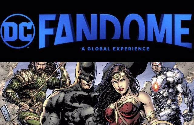 Los personajes de DC Comics junto al logo de DC FanDome