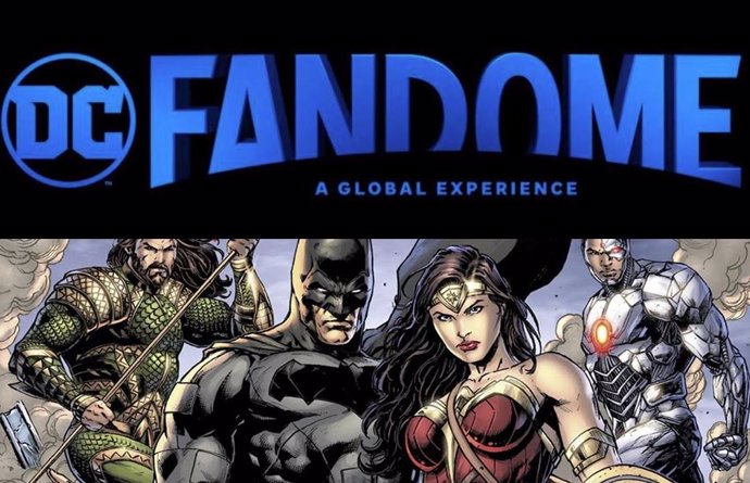 Los personajes de DC Comics junto al logo de DC FanDome