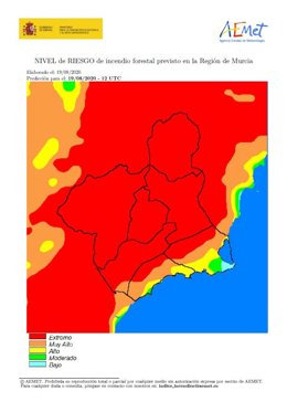 El nivel de incendio de riesgo forestal este miércoles es extremo en toda la Región, excepto en el litoral