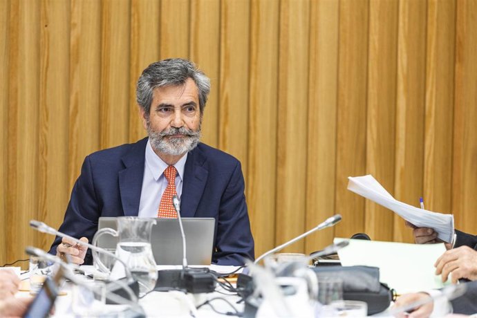 El presidente del Consejo General del Poder Judicial y del Tribunal Supremo (CGPJ), Carlos Lesmes durante el pleno del Consejo General del Poder Judicial (CGPJ), en Pontevedra/Galicia (España), a 30 de enero de 2020.