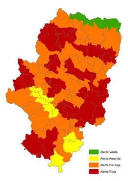 Mapa de alerta por incendios de este jueves.