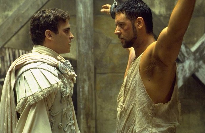 Russell Crowe y Joaquin Phoenix en Gladiator