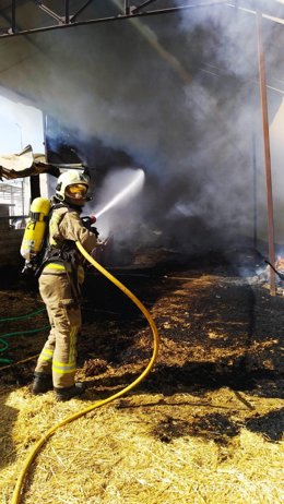 Un efectivo de los bomberos del Aljarafe durante el incendio de Coria