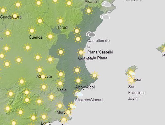 Previsión del tiempo en la Comunitat Valenciana para este viernes 21 de agosto.