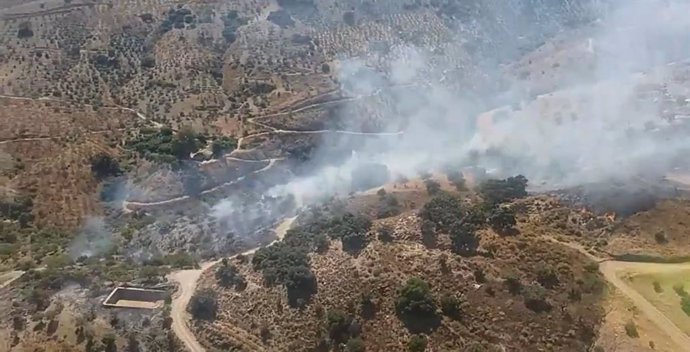 Incendio forestal en el paraje de La Cruzada, en Totalán