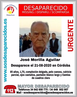 Cartel en demanda de ayuda por la desaparición de José Morilla Aguilar