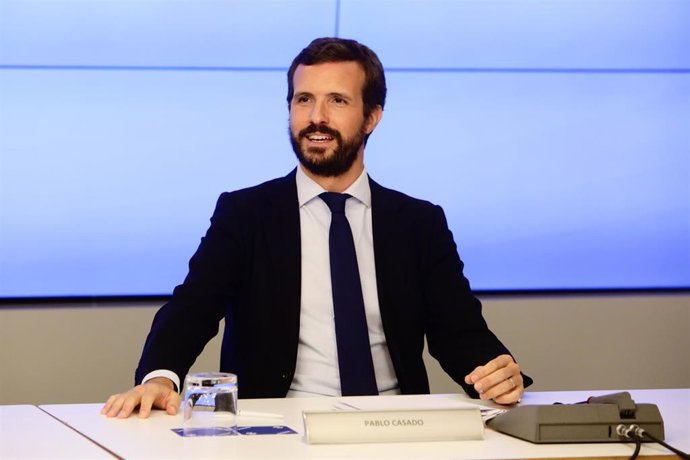 El presidente del Partido Popular, Pablo Casado, preside la reunión de la Junta Directiva Nacional del Partido Popular, a 20 de agosto de 2020.