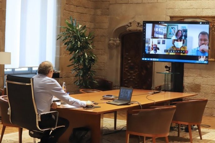 El president Quim Torra en la reunió de seguiment telemtica del covid-19