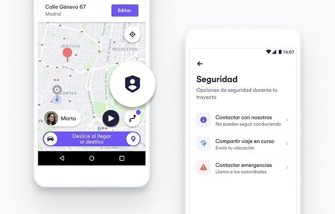 Captura del botón de seguridad de Cabify